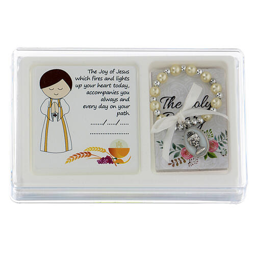 First Communion gift set for boys decade rosary and English picture 1
