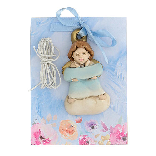Angel figurine to hang blue bow 1