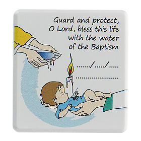 Kleines Andenken-Bild zur Taufe fűr Junge auf Englisch