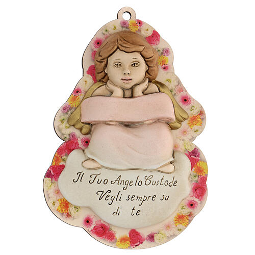 Angel plaque with flowers, pink version 1