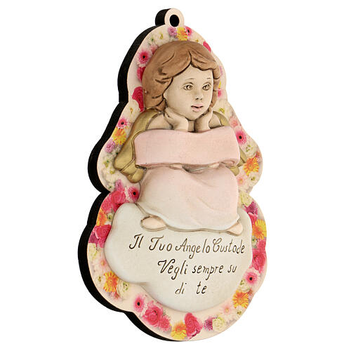 Angel plaque with flowers, pink version 2