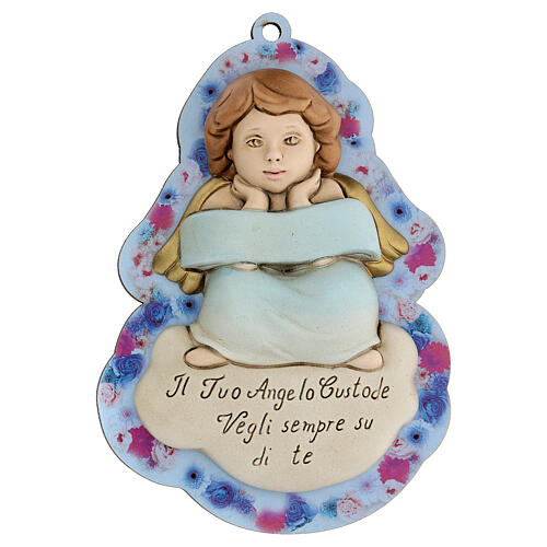 Angel plaque with flowers, blue version 1