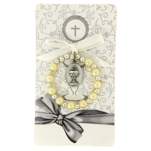 Decade rosary bracelet for Communion pearl glass beads 1
