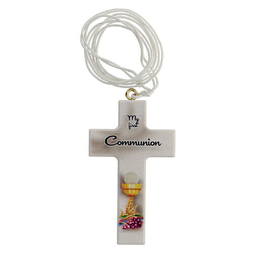 Communion favor white cross with cord, English 1