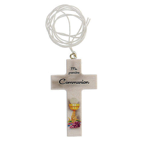 First Communion favor white cross with cord, French 1