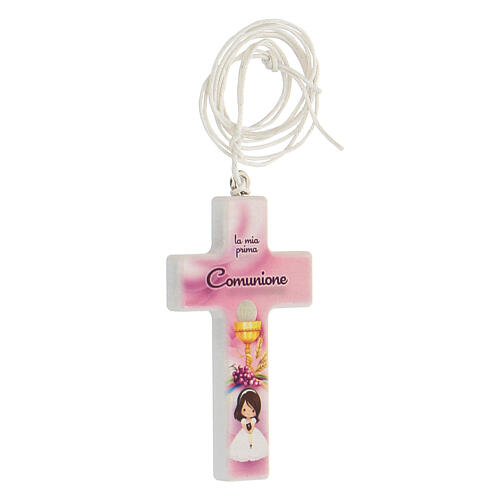 First Communion favor for girls white cross with cord, Italian 2