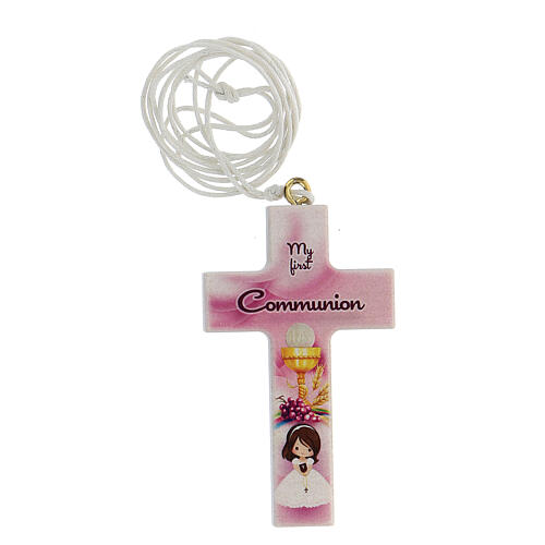Souvenir Communion croix rose avec cordon ANGLAIS 1