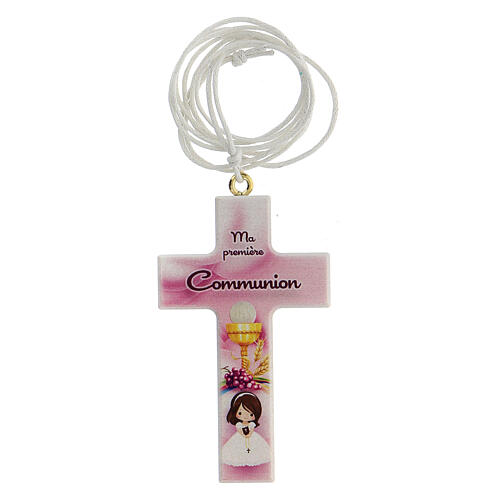 First Communion favor for girls white cross with cord, French 1