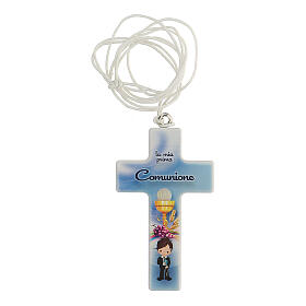First Communion favor for boys white cross with cord, Italian
