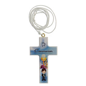 First Communion favor for boys white cross with cord, English