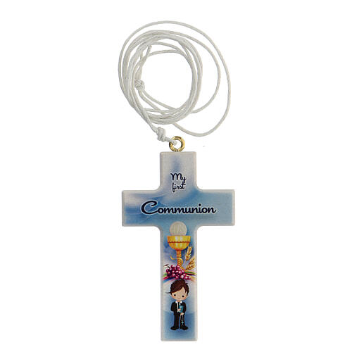 First Communion favor for boys white cross with cord, English 1