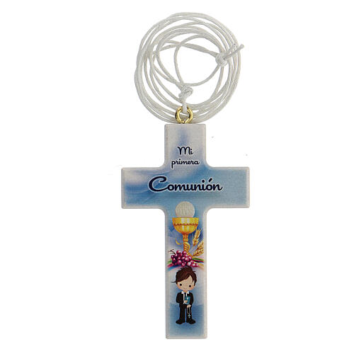 Holy Communion souvenir, blue cross with lace SPA 1