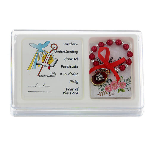 Confirmation box set decade rosary and small picture, English 1