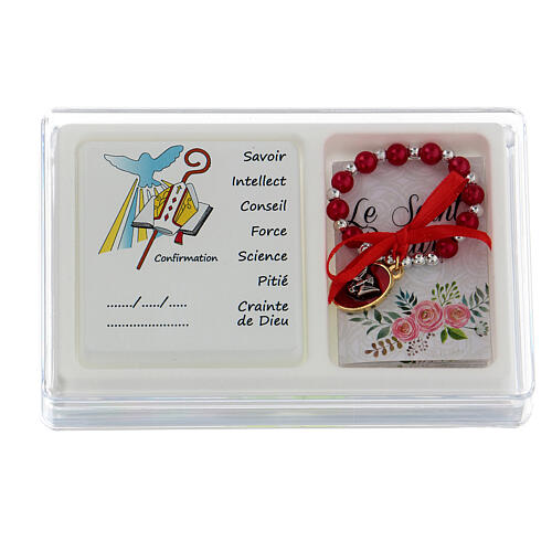 Confirmation box set decade rosary and small picture, French 1