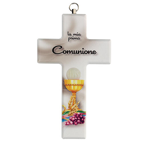Communion souvenir white cross with chalice, Italian 1