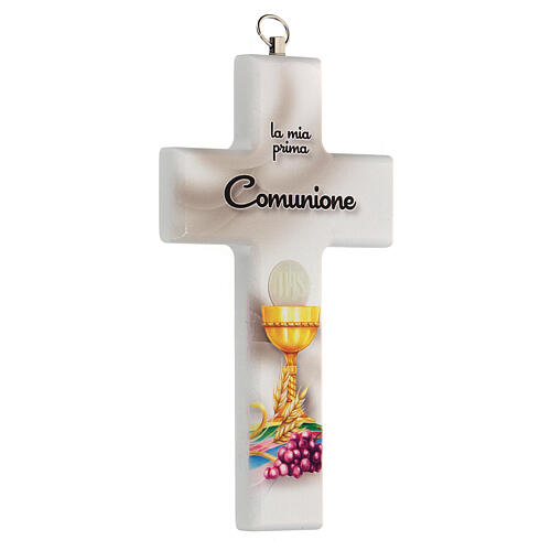 Communion souvenir white cross with chalice, Italian 2