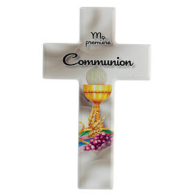 Communion souvenir white cross with chalice, French