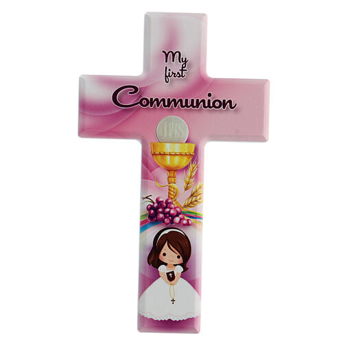 First Communion favor pink cross, English 1