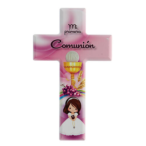 First Communion favor pink cross, Spanish 1