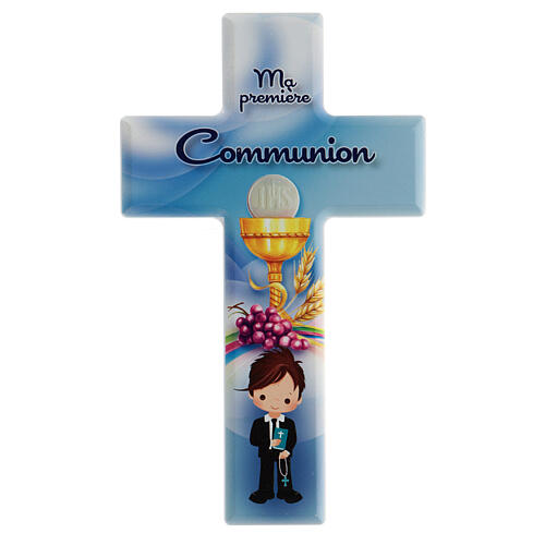 Boy First Communion favor blue cross, French 1