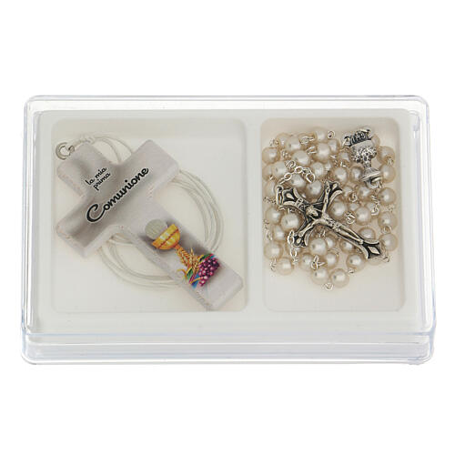 Communion set, cross and white rosary 1