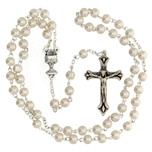 Set recuerdo Comunión cruz y rosario blanco 3