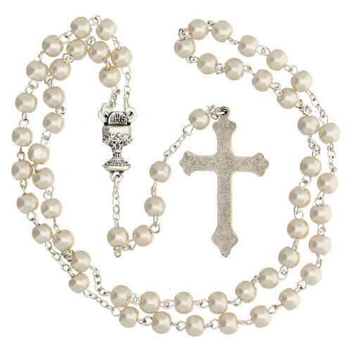 Set recuerdo Comunión cruz y rosario blanco 5