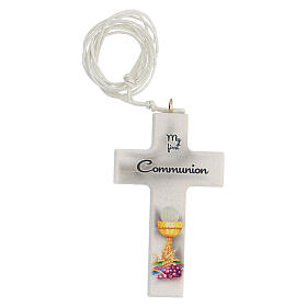 Weißes Andenken-Set zur Kommunion auf Englischmit Rosenkranz und Kreuz