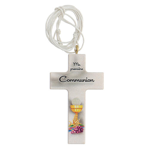 Andenken zur Kommunion auf Franzősisch mit Rosenkranz und weißem Kreuz 2