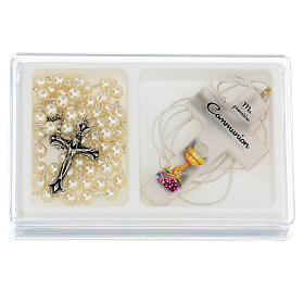 Holy Communion gift box, rosary and white cross FRE