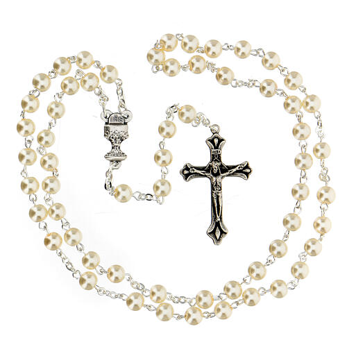 Ricordo Comunione rosario e croce bianca francese 3