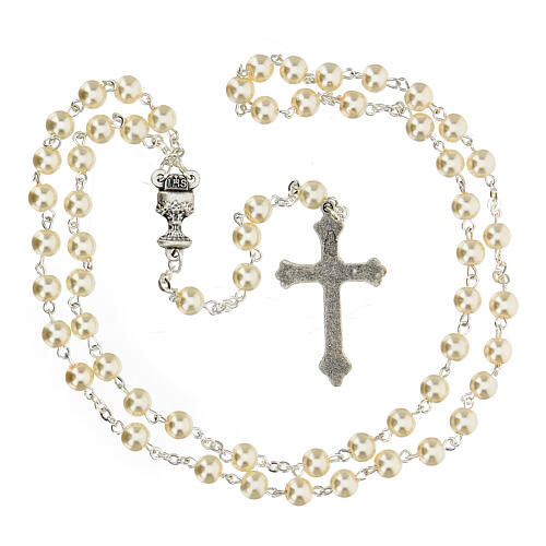 Communion set with cross and white rosary, French 4