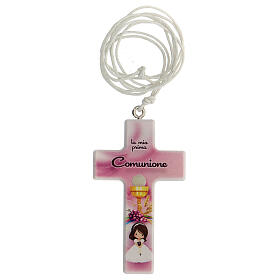 Box with cross and pink rosary for Communion