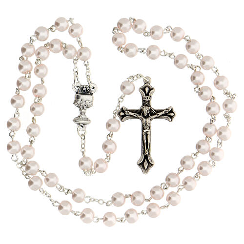 Cofre cruz y rosario rosa Comunión 3