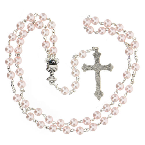 Set zur Kommunion auf Franzősisch mit rosa Rosenkranz und Kreuz 4