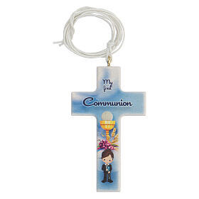 Kommunion-Set auf Englisch mit hellblauem Rosenkranz und Kreuz