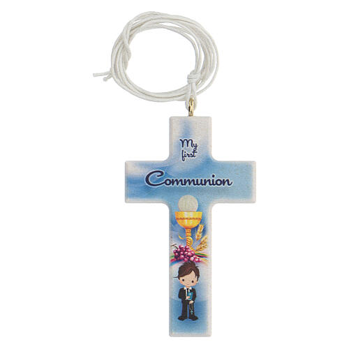 Kommunion-Set auf Englisch mit hellblauem Rosenkranz und Kreuz 2