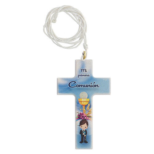 Recuerdo Comunión cruz y rosario azul español 2