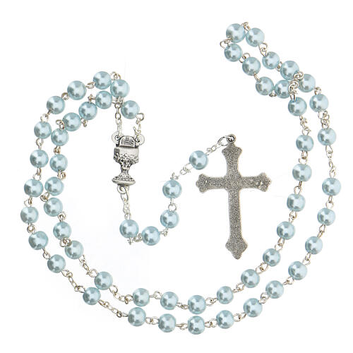 Recuerdo Comunión cruz y rosario azul español 4