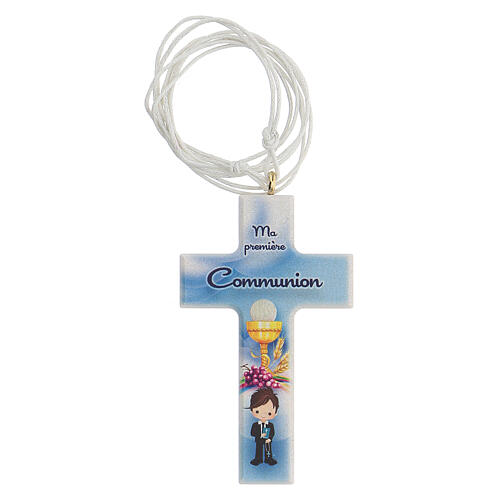 First Communion box set blue cross rosary, French 2