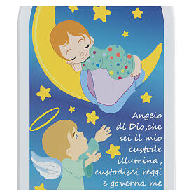 Kinderikone, mit Gebet "Angelo di Dio", schlafendes Kind auf Mond