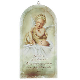 Ikone, mit Gebet "Angelo Custode", Schutzengel und Kind, 25 cm