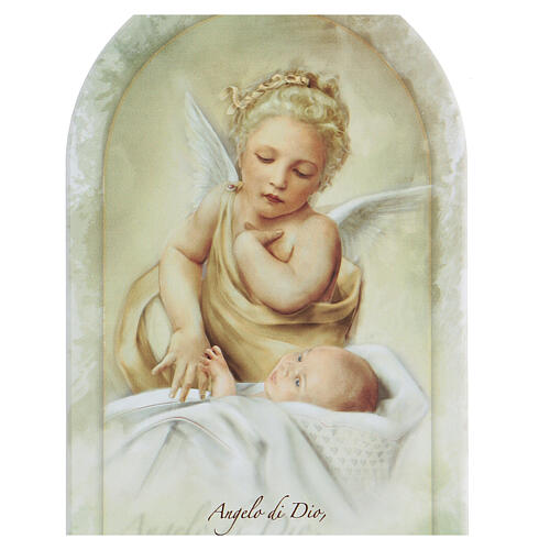Ikone, mit Gebet Angelo Custode, Schutzengel und Kind, 25 cm
