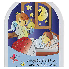 Kinderikone, mit Gebet "Angelo di Dio", Kind mit Bärchen, Cartoon-Stil