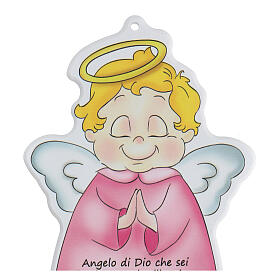 Schutzengel, rosa, mit Gebet "Angelo di Dio", zum Aufhängen
