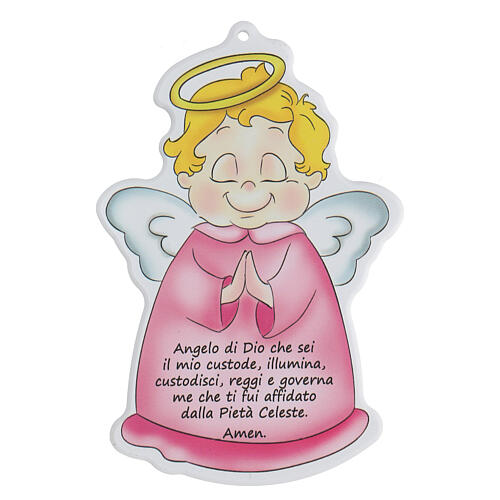Schutzengel, rosa, mit Gebet "Angelo di Dio", zum Aufhängen 1