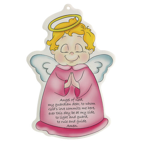 Kleines rosa Bild mit Schutzengel-Gebet auf Englisch