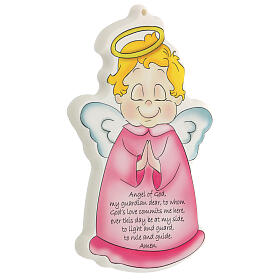Quadretto angelo custode preghiera inglese rosa