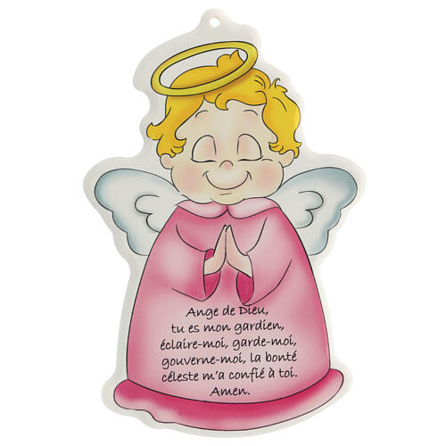 Kleines rosa Bild mit Engel-Gottes Gebet auf Franzősisch 1