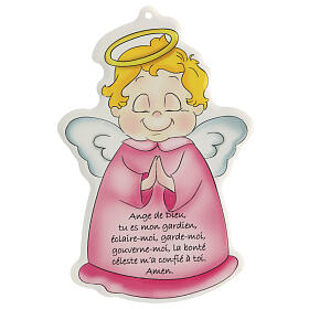 Pink Angel of God icon with French prayer printed